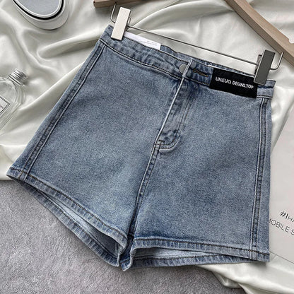 Pantaloni scurți din denim pentru femei cu talie înaltă 2022 Etichetă subțire de pantaloni calzi cu picioare drepte