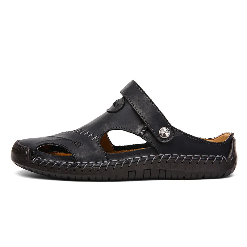 Men de verano Sandalias Genina cuero zapatos casuales zapatos de cuero para hombres para hombres zapatos de playa zapatos para hombres romanos zapatos