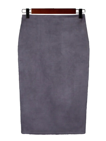 Sexy Multi Color Suede Midi Pencil Skirt Women 2024 Fashion Elastic High Waist Office Lady Bodycon Skirts Saias