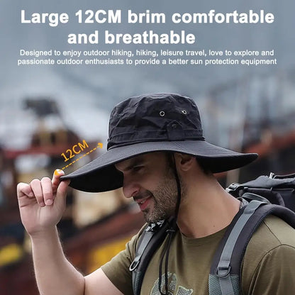 Fisherman Hat Wide Brim Solid Color Lace-Up Design Men Women Outdoor Hat Versatile Sun Protection Basin Hat