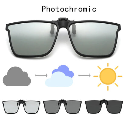 Polarized Flip Up Clip On Sunglasses Men Car Driver Photochromic Goggles Night Vision Glasses Anti Glare Vintage Square Glasses