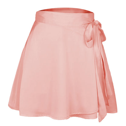 Wrap Green Satin Mini Skirt WomenRuffle Black Vintage Style Korean SilkPink Skirts Short Kawaii Lolita ClothingSummer Beach