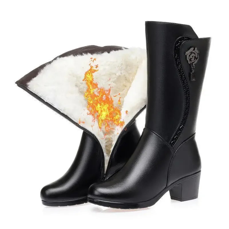 2025 Non-slip Thick Snow Boots Women Plus Velvet Cotton Black Long Boots Winter Mid-Calf Mid-tube Shoes for Women Size 41 42