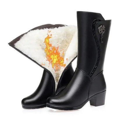 2025 Non-slip Thick Snow Boots Women Plus Velvet Cotton Black Long Boots Winter Mid-Calf Mid-tube Shoes for Women Size 41 42