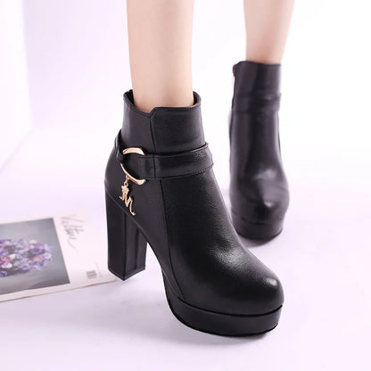 Fashion Ankle Boots Women Shoe Waterproof Autumn Winter Women's Ankle Boot Platform Black White Pink Heeled Party Shoes Ladies