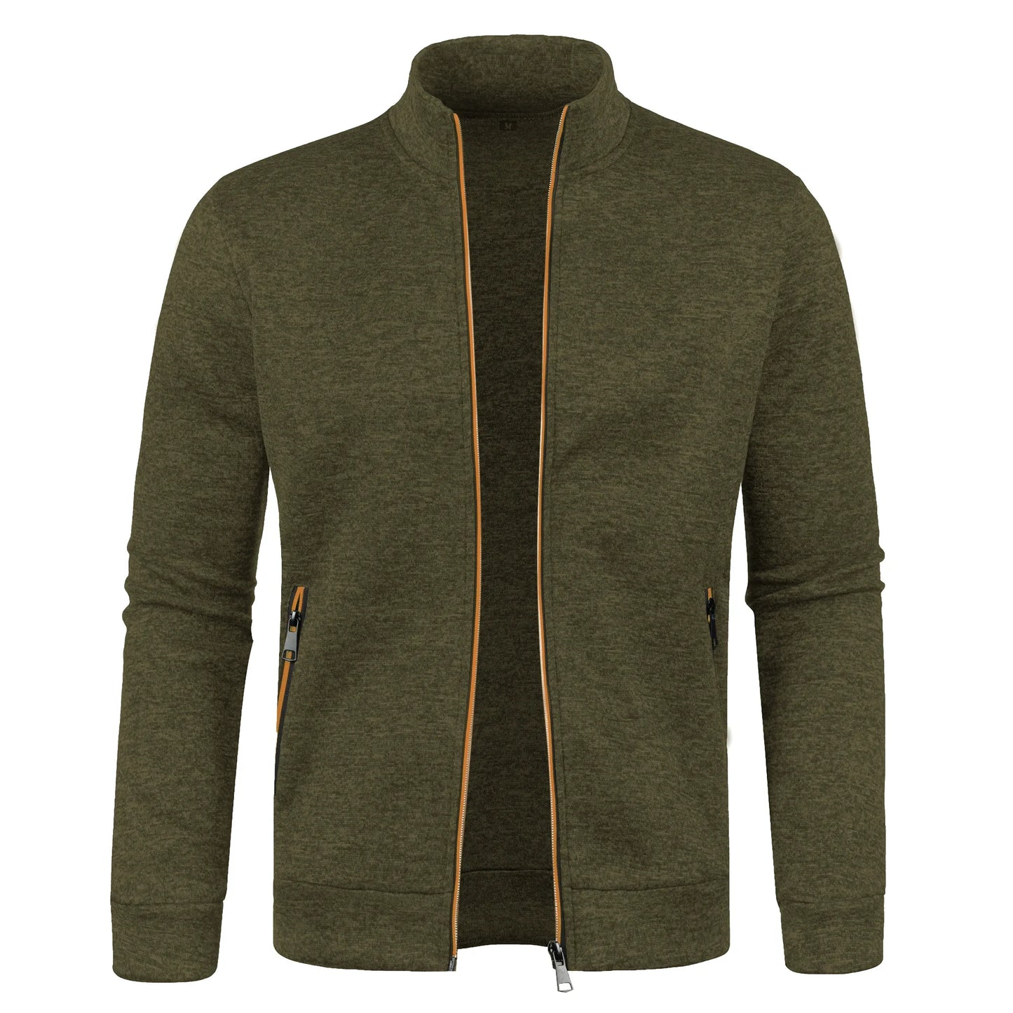 Autumn and Winter Men's New Long Zipper Color Block Sweater Sleeves Thin Plush Sweater Jacket Casual Slim Fit Comfortable Coat