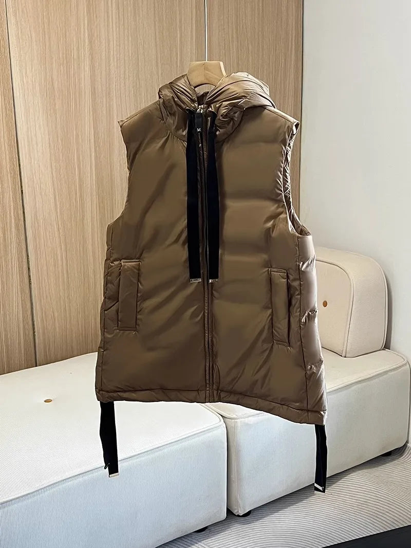 Donne Schinteon Women 90% White Duck Down con giacca senza maniche casual con cappuccio semplice Fashion Solido Fashioni Autunno inverno Top 2025