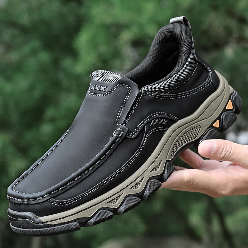New Trend Men Genuine Leather Loafers Spring Autumn Hiking Shoes Stylish Outdoor Casual Shoes Cowhide Man Slip on Shoe Moccasins