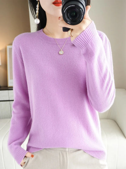 2024 Klassískur stíll kashmere pullover tískan merino ull peysa kringlótt hál ermi prjónafatnaður mjúkur basic 'fatnaður boli