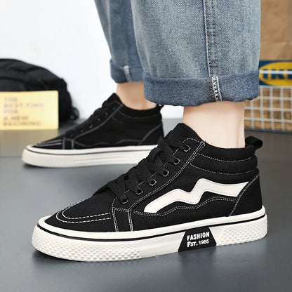 Fashion High Top Men Casual Shoes Comfortable Flat Boot Sneakers Men Canvas Shoes Lightweight Flats Students Walking Sport Shoes