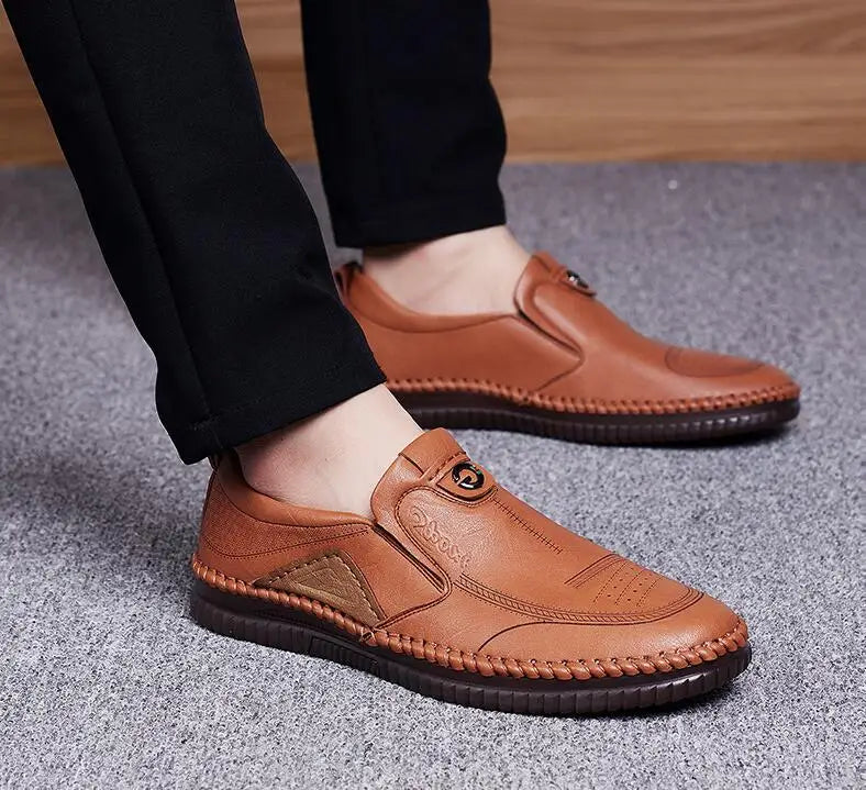 Man retro penny handgemaakte loafer echte koesleer niet-slip zachte klassieke schoenen naaien comfortabel casual slip-on lente zomer