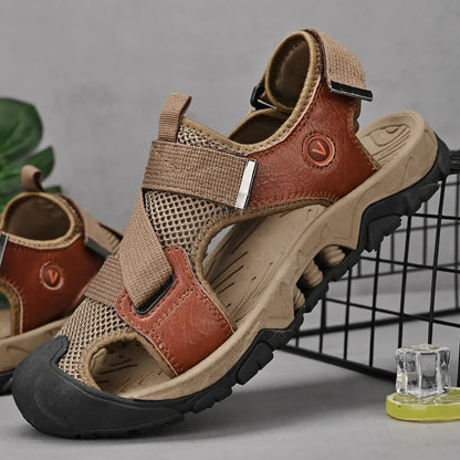 Sommer menn sandaler ekte skinn herre casual sko utendørs menn skinn sandaler for menn strandsko romerske herresko merkevare
