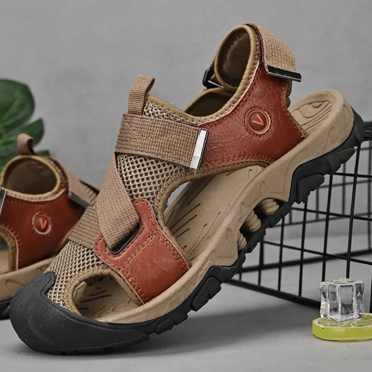 Summer Men Sandals Genuine Leather Mens Casual Shoes Outdoor Men Leather Sandals for Men Beach Shoes Roman mens Shoes brand