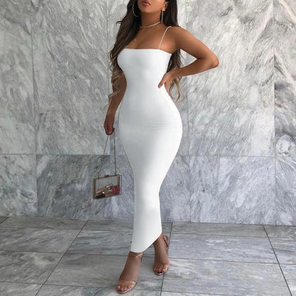 Nyári fekete szexi ruha nők utcai ruházat ujjatlan hát nélküli szilárd spagetti heveder bodycon alkalmi klub ruházat elegáns party ruhák