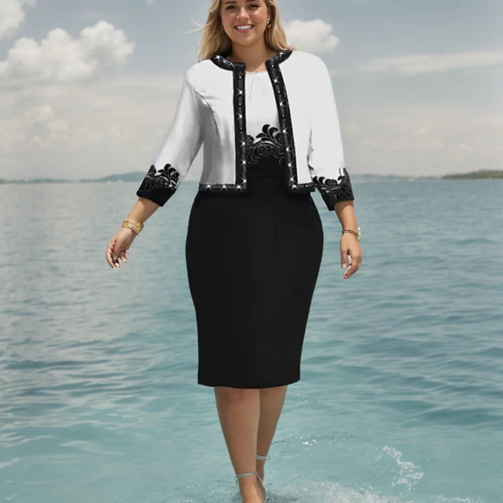 Vučni komad set elegantne ženske haljine setovi tiskani kardigan vrhovi i omotane haljine od kuka odijelo Lady chic flare rukav večernja haljina