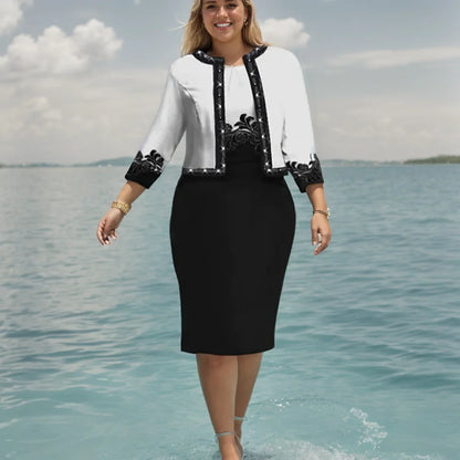 Vučni komad set elegantne ženske haljine setovi tiskani kardigan vrhovi i omotane haljine od kuka odijelo Lady chic flare rukav večernja haljina