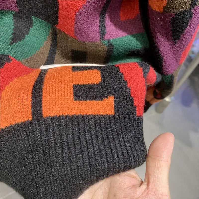 2023 Nuevo otoño e invierno Carta de moda Jacquard Jacquard Sweater Knited Turning Trendy Color Diseño de diseño Sweater