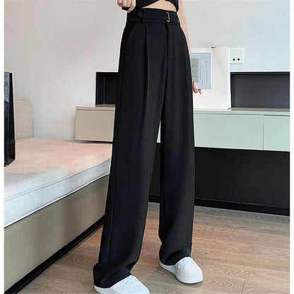 Seoulish Summer Women's Casual Pants Wide Leg Pants Elegant Office Lady 2024 New Solid Color High Waist Loose Bukser Kvinne