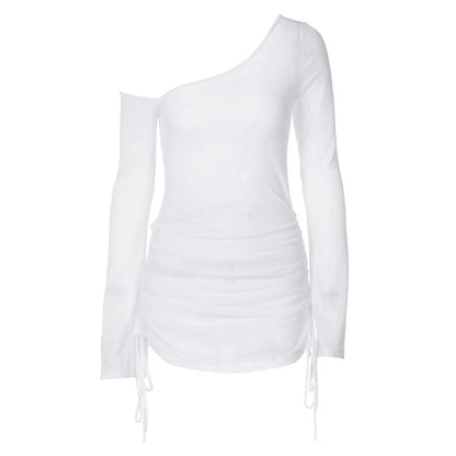 Dulzura Einheitlicher Schrägkragen Ruch-Gurte Schnüre auf Blick durch Zeichnen String Mini Kleid 2025 Sommer Frauen Party Clubwear Großhandel Großhandel