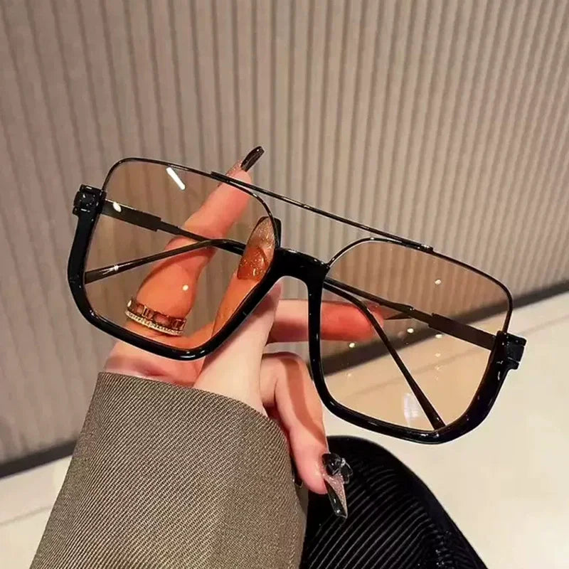 Retro Pilot Metal Sunglasses Fashion Korean Style Women Square Shades Trendy Ins Popular Brand Design UV400 Sun Glasses