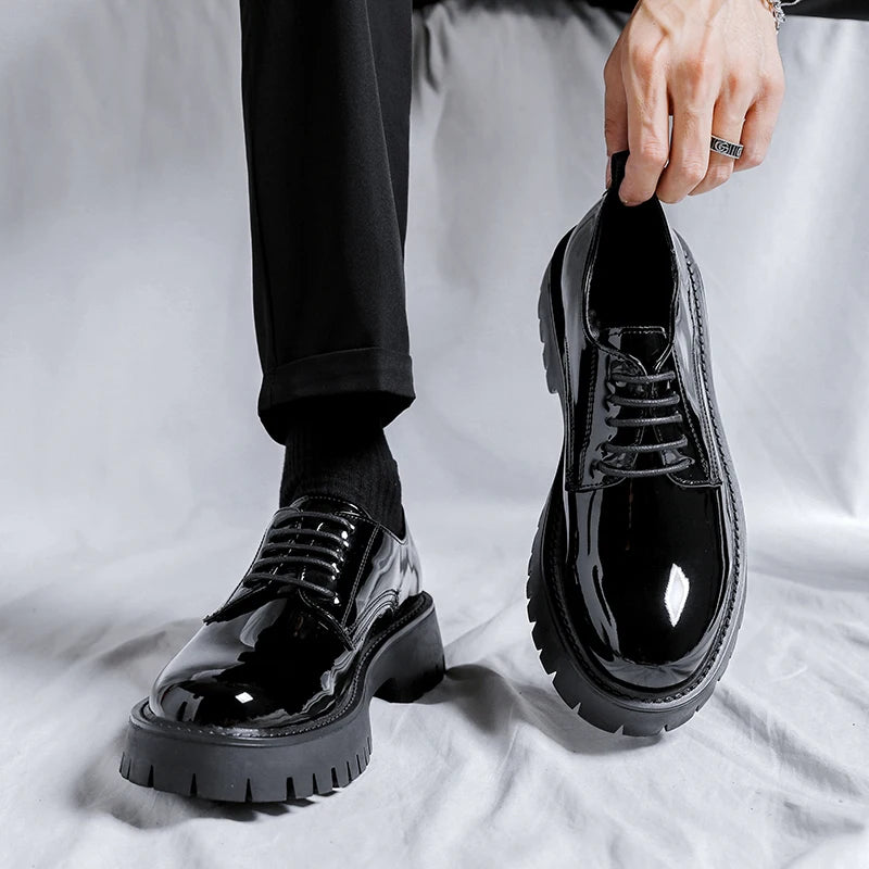 Men Black High Sole Platform Casual lederen schoenen Man Japan Harajuku Koreaanse streetwear Fashion Business Wedding Lederen schoenen