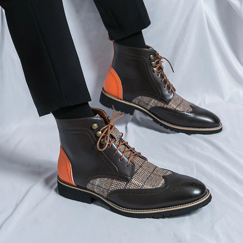 Forårs- og efterårsmænd Mid Top Martin -støvler med britisk stil udskæring og splejsning af forretning fritid retro mode korte støvler