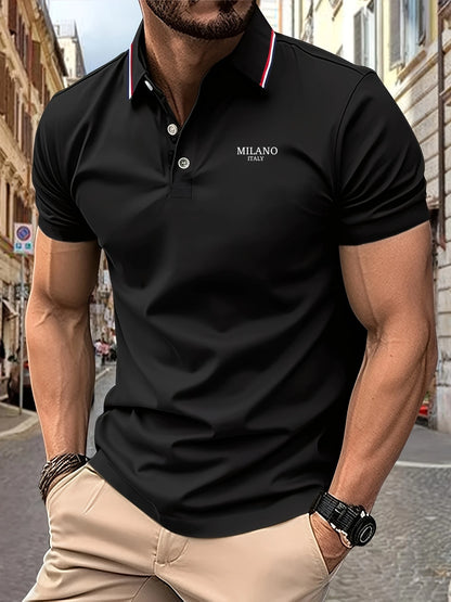 2025 New Men's Polo Milano Italie Lettre imprimé Brevées d'été Braves hommes à manches courtes T-shirt de luxe clair décontracté léger