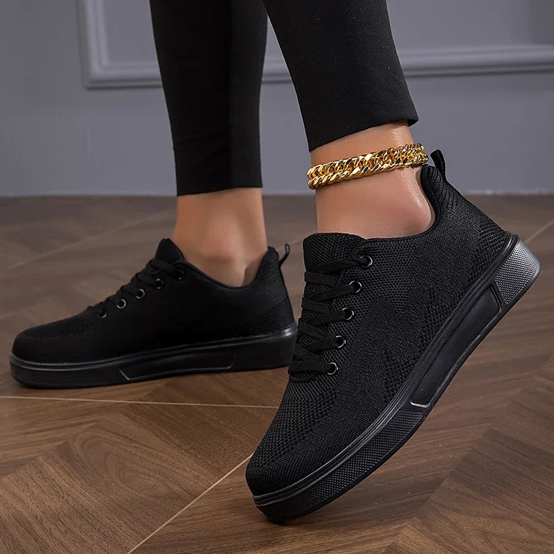 2025 tênis pretos feminino malha casual cidadã esporte sapatos planos meninas respiráveis tênis grossos brancos tenis feminino