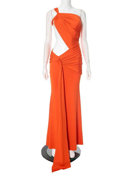 Leosoxs Backless Hollow Dress Women One Shoulder Irregular Pleated Solid Tassel Patchwork Midnight Clubwear Party Vestidos
