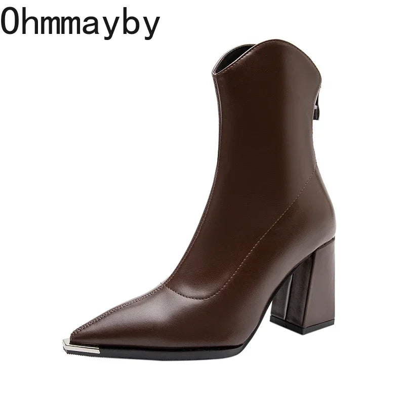 Šiljasti nožni nožni prljačice za gležnjeve modni patentni zatvarači kratki botas dame elegantne kvadratne visoke pete zima ženska obuća