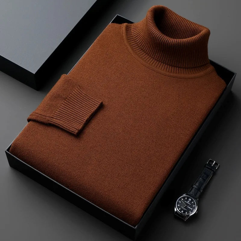 Autumn Winter Knit Turtleneck Sweatwear Men Color sólida Anti-pilão Pullovers de gola alta de malha moda Moda Slim Fit Sweatwear Man