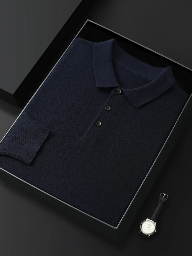 Mænds merino uld sweater polo krave pullover efterår vinter nye cashmere strikket afslappet løs mænds skjorter toppe varm blød
