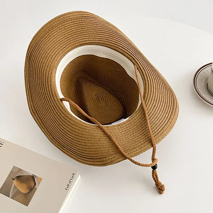 Kuuma myynti kevät länsimainen cowboy capp Straw Hat UV -suojaus Säädettävä Raffia Sun Hat Beach Fishing Outdoor Festival Top Hat