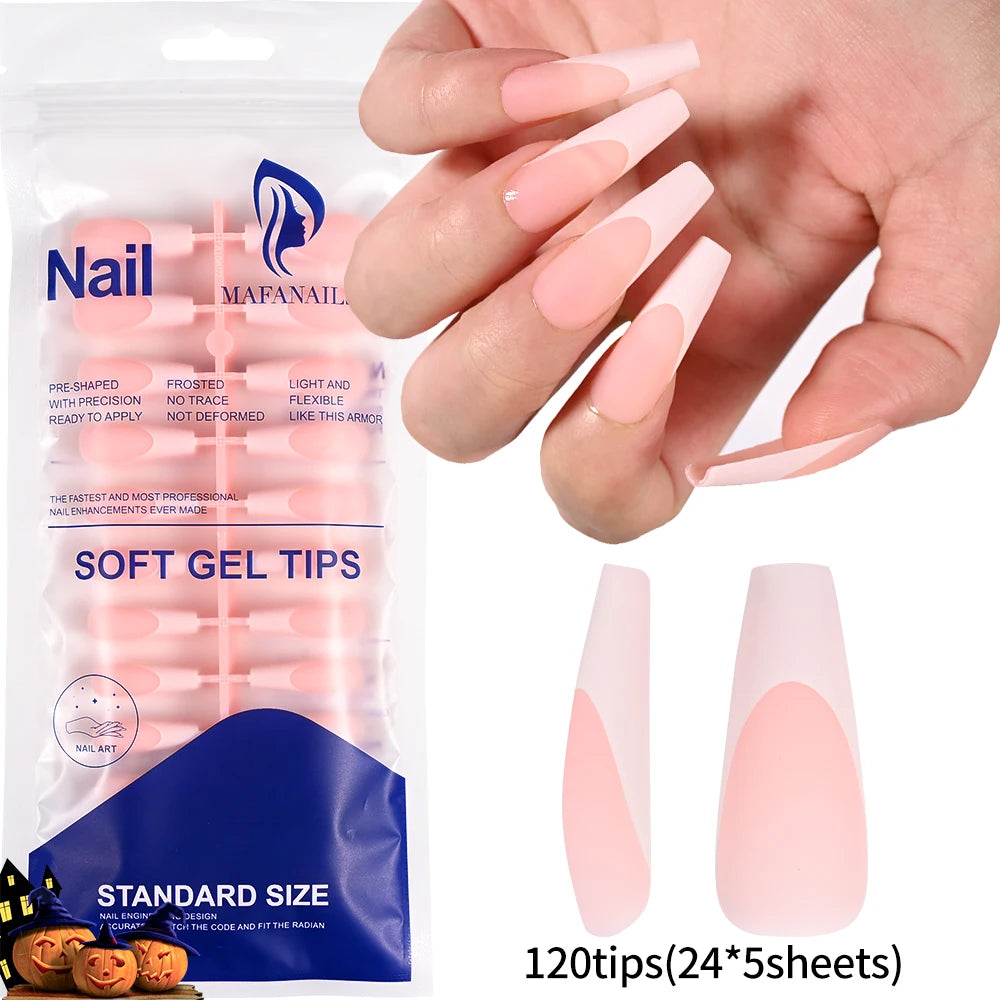 120pcs Pink Ombre Medium Coffin Press On Nails Glossy Handmade Acrylic Fake Nails Tips Gradient Design Artificial False Nails