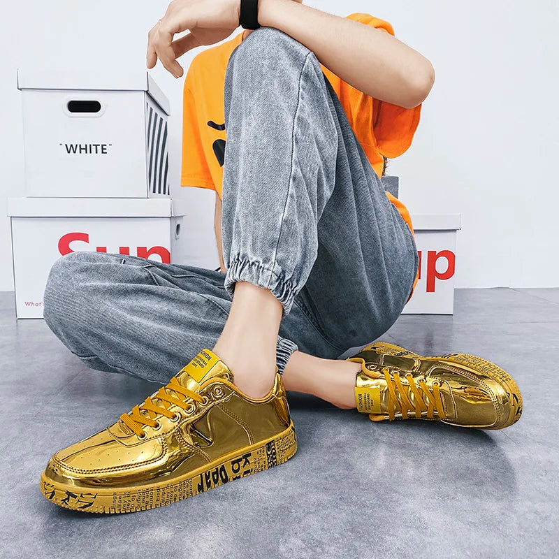 Noi adidași din aur pantofi de cuplu de lux casual sclipici de sclipici bărbați hip-hop streetwear skateboard pantofi bărbați designer de încălțăminte de design