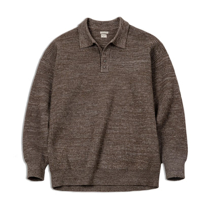 Maden Polo retro Polos de punto suelto Coffee Color Lapel Ségano Otoño Invierno Invierno Tío Fu Jumper
