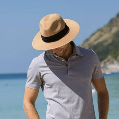 USPOP Men’s Foldable Paper Straw Sun Hat Unisex Wide Brim Summer Panama Hat for Beach Travel Outdoor UV Protection 2 Sizes (M/L)