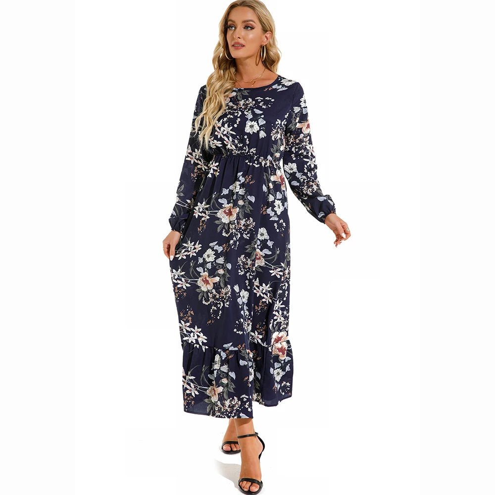 2023 Sping Summer Women Boemian Women maxi Casual cu mânecă lungă cu talie înaltă plajă de plajă rochii de șifon vestdoe florale mujer nou