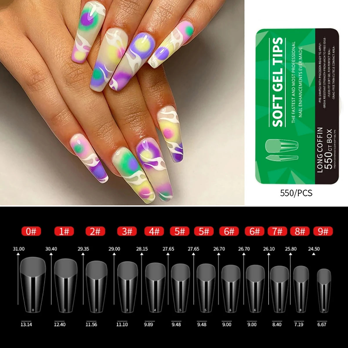550Pcs Frosted Soft Gel Full Cover Nail Tips,11 Sizes Gel Nail Extensions False Nail Artificial Nails with Case for Nail Salons
