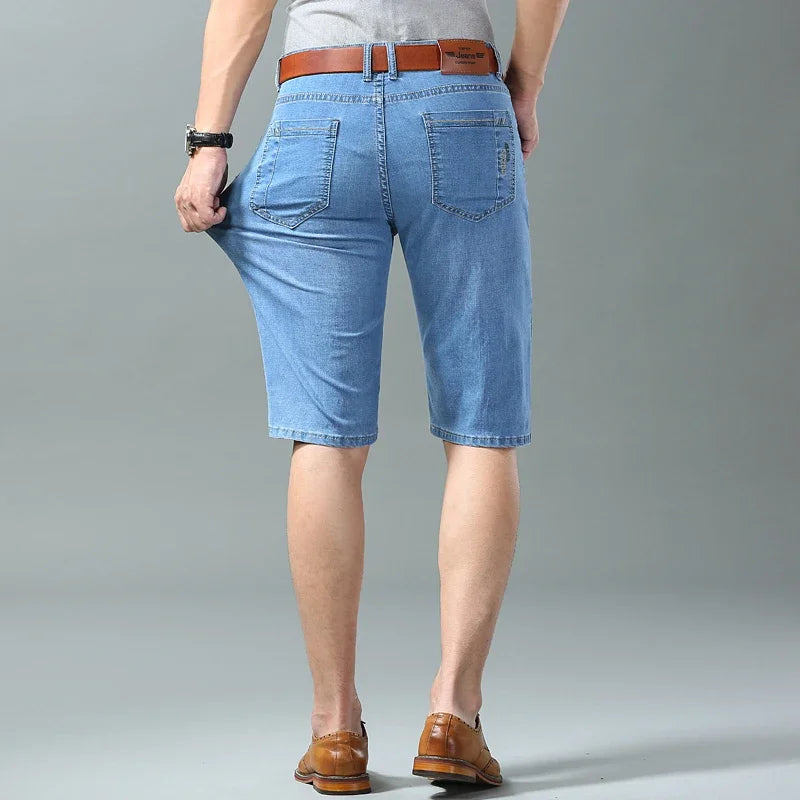 Ny sommaren Men denim Shorts Fashion Light Color Casual Loose Multi-Pocket Straight Five Minute Pants Elastic Kne Shorts