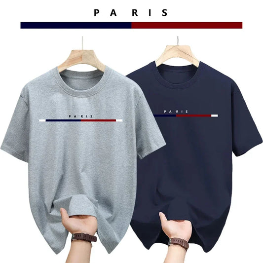2 Packs 100% Cotton T-shirt for Men Paris City Vibe Tee Shirts Male Summer Daily Casual Fashion Tops Home Outdoor Comfort Tees