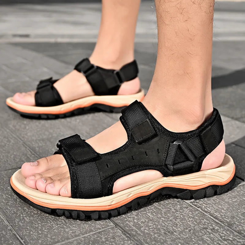 2025 Summer Mens Sandals Beach Leather Sandals for Men Gladiator Sandals Outdoor Sports Male Summer Shoes Plus Size 38-47