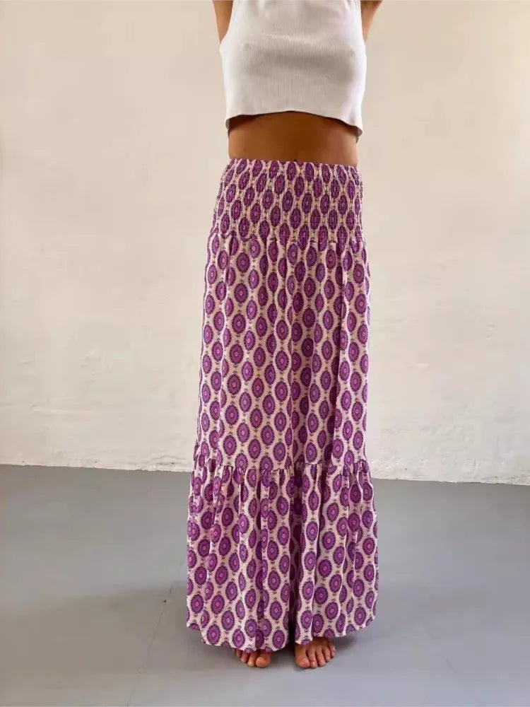 Faldas boho casuales para mujeres nuevas primavera de verano Fashion vintage flojo cintura con estampado floral estilo ético playa maxi falda