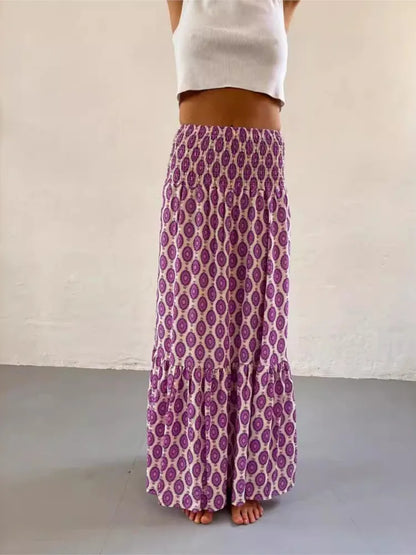 Faldas boho casuales para mujeres nuevas primavera de verano Fashion vintage flojo cintura con estampado floral estilo ético playa maxi falda