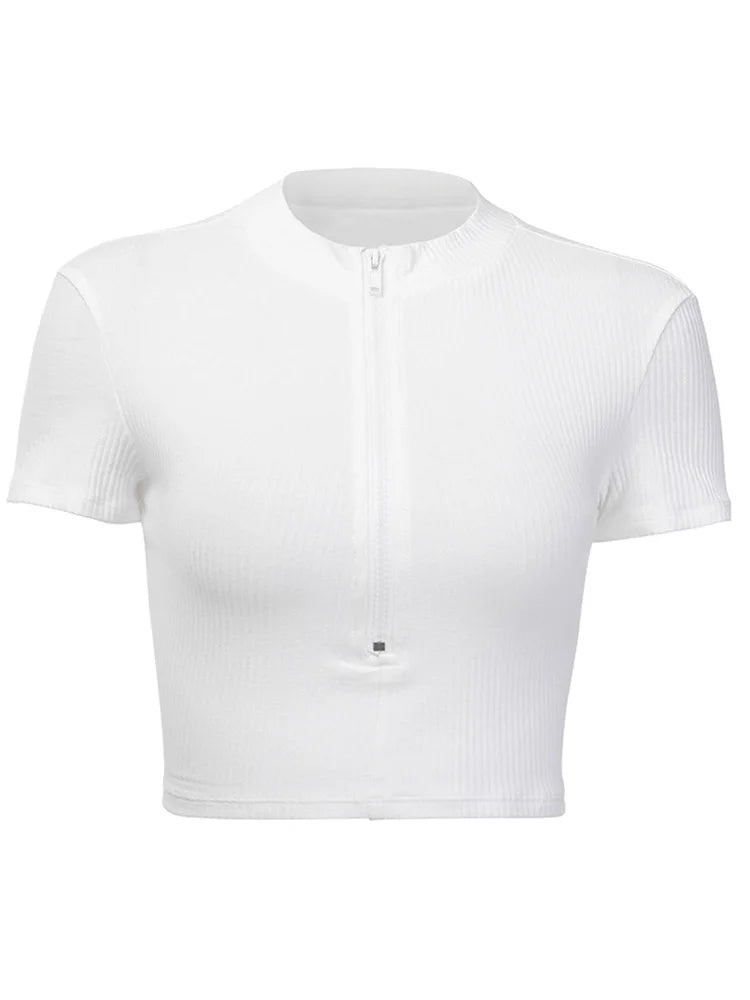 Nowa moda Slim Fit T-shirt Kobiet Kobiet Kobiet Bustier gorset Tops Wysoka szyja Kobiety Uprowadź górna koszulka Biała Koszula