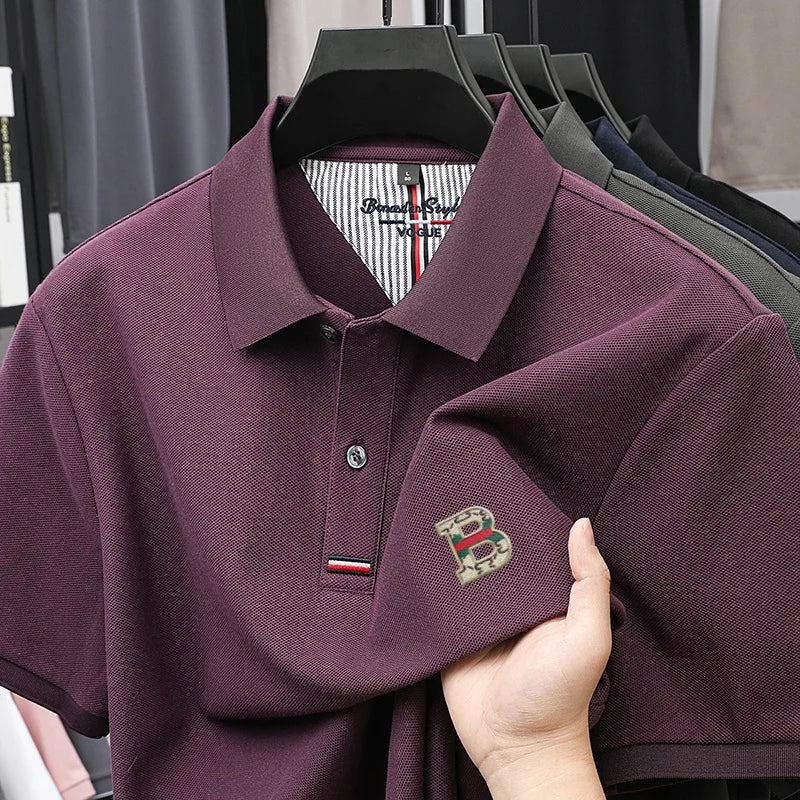 %Cotton new men's short sleeve summer design exquisite craftsmanship letter B offset printing stand collar polo business T-shirt