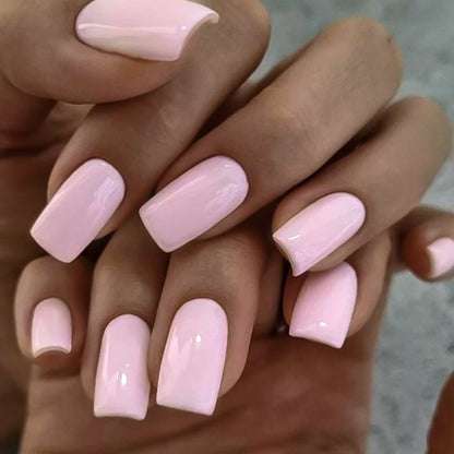 100Pcs Light Pink Press on Nails Short Medium Square Wearable Fake Nails Tips 10 sizes Full Cover False Nails Finger Decoration