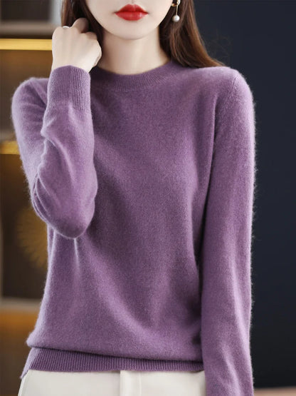 Mode 100% merino ull kvinnors tröja o-hals långärmad pullover vår höst vinter bast Jumper kläder stickkläder toppar