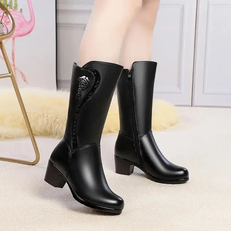 2025 Non-slip Thick Snow Boots Women Plus Velvet Cotton Black Long Boots Winter Mid-Calf Mid-tube Shoes for Women Size 41 42