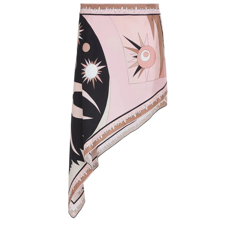 Skriv ut oregelbundna kvinnors korta kjoldräkter halter spetsar upp backless ärmlös tank topp hög midja set sommar lady strand kläder